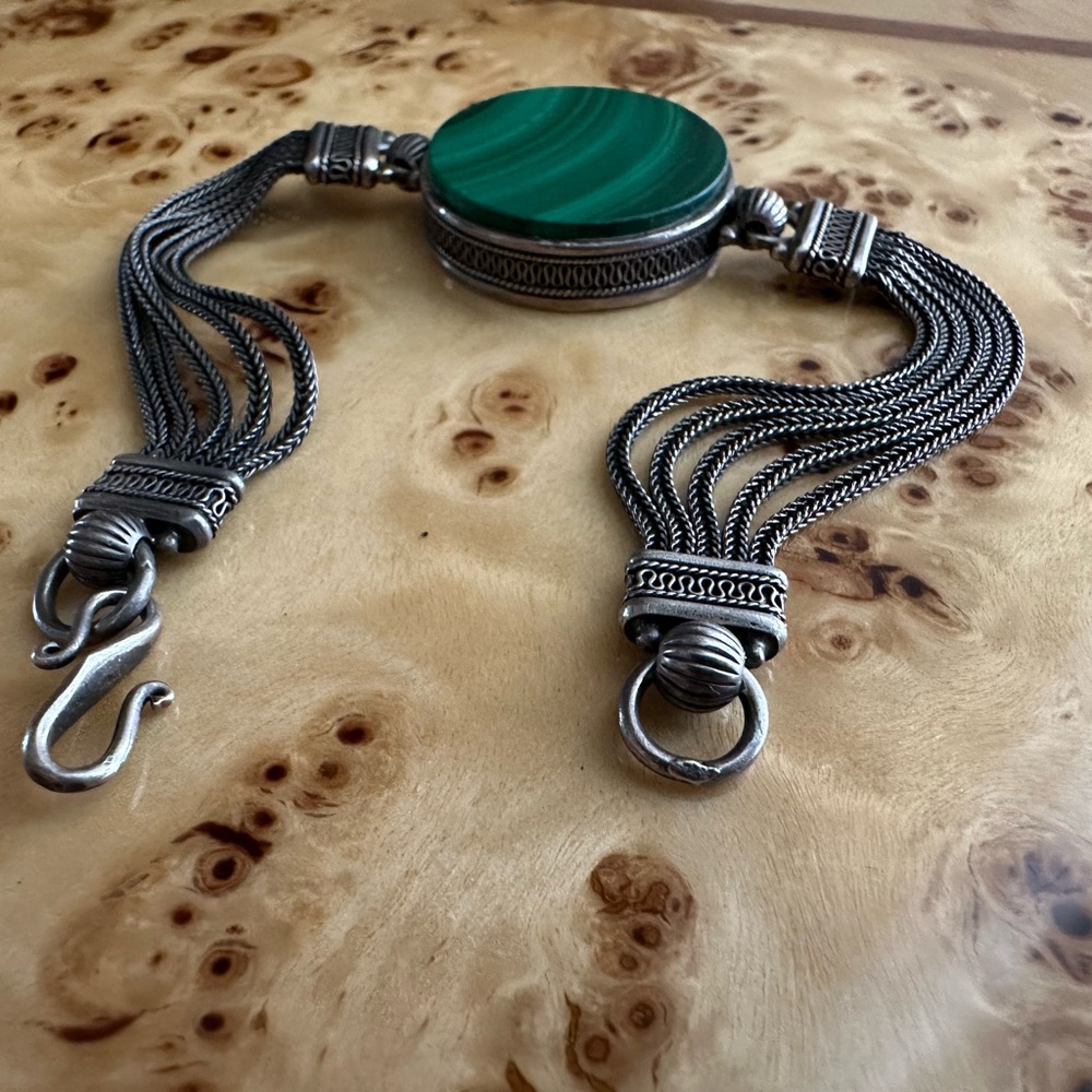 Vintage 925 Silver Malachite Bracelet Native - Picture 9 of 15